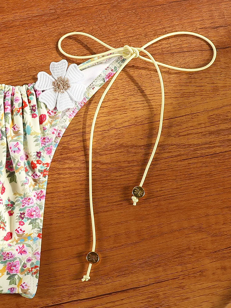 ZRTAK Sexy Conjunto de Bikini Floral 3D Bañador de Triángulo con Borde de Encaje para Mujer 2026 Bikinis Micro Tangas Trajes de Baño con Vendas